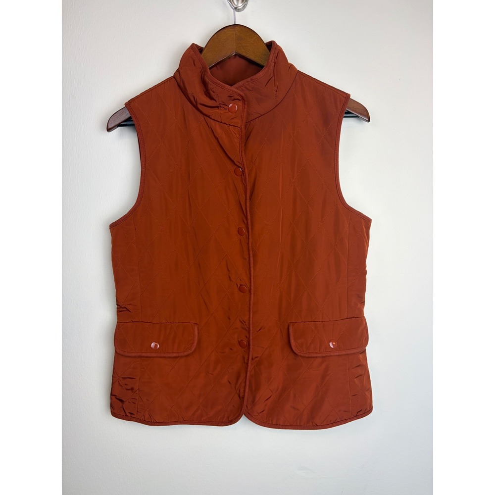 Talbots Quilted Vest Size S Orange Snap Front Diamond Equestrian Preppy Fall